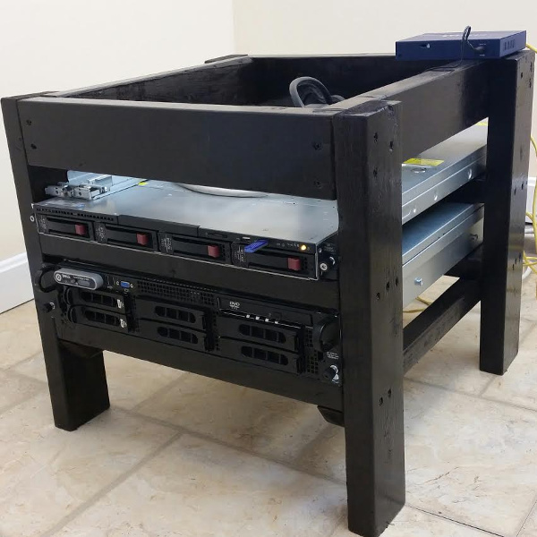 Black Stained wooden 2 x 2u server rack